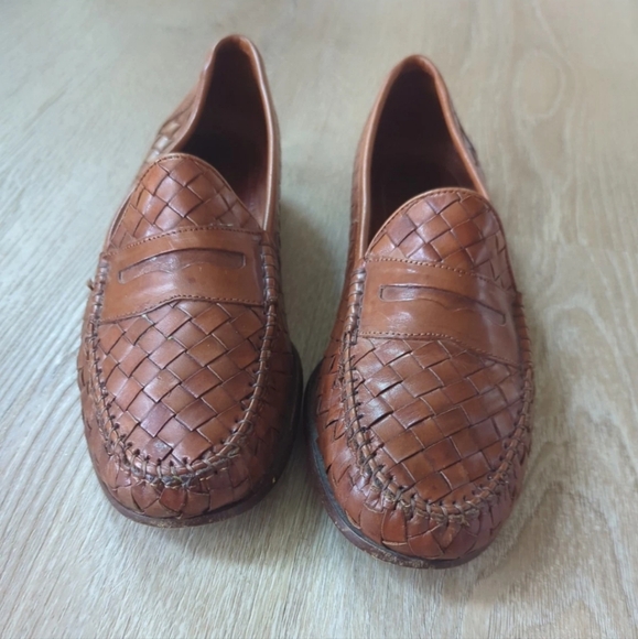 Allen Edmonds St Lucia Shoes Loafers Woven Leather Brown Slip On
